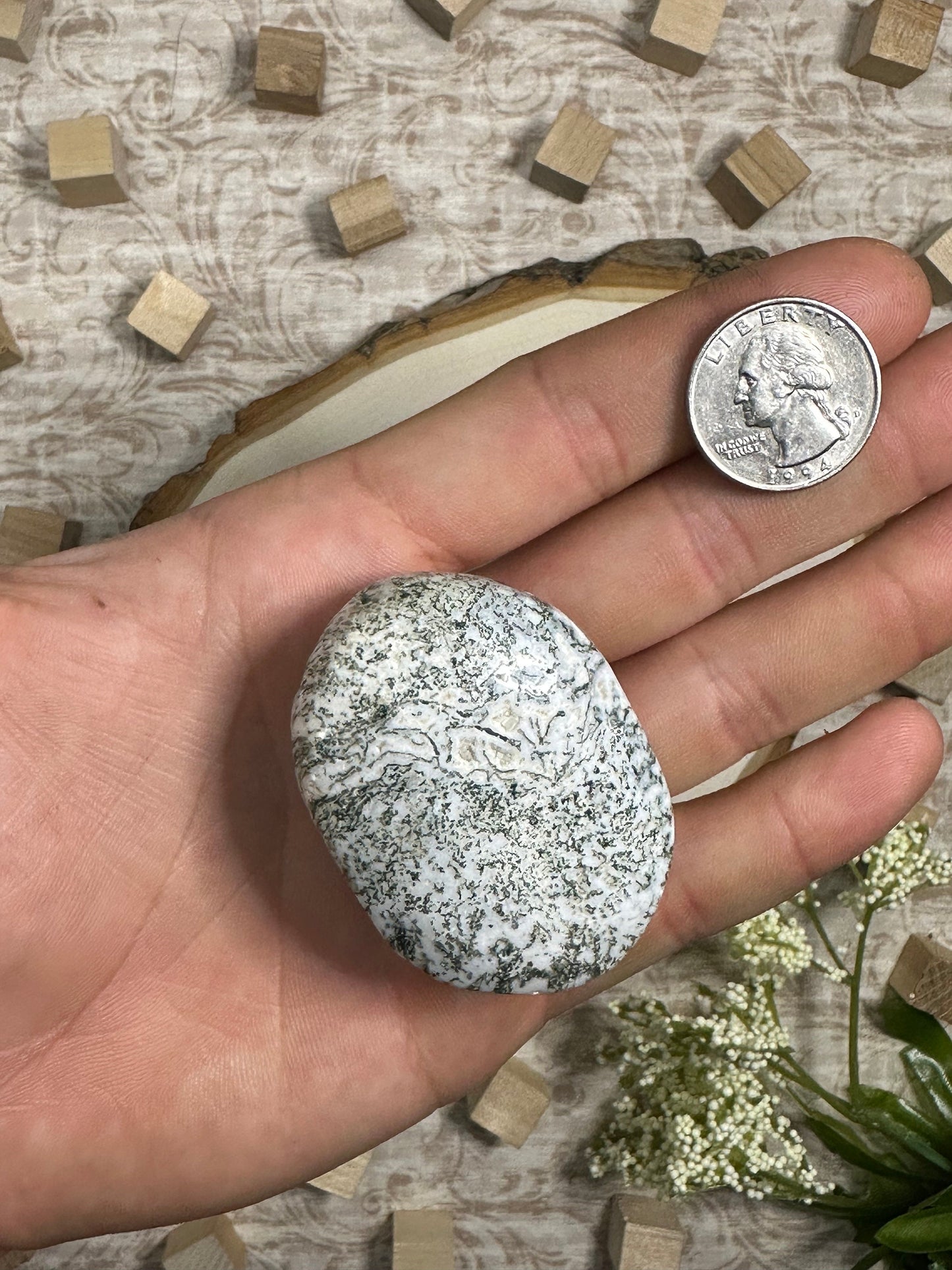 Natural Moss Agate Crystal Palm Stone