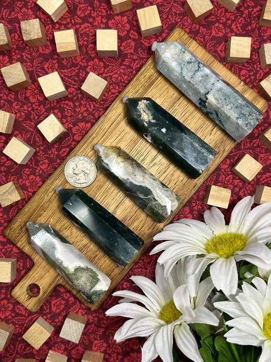 Natural Moss Agate Crystal Tower Point Moss Agate Obelisk Multiple Size Crystal Metaphysical Gift Or Healing Crystal Collection Home Decor