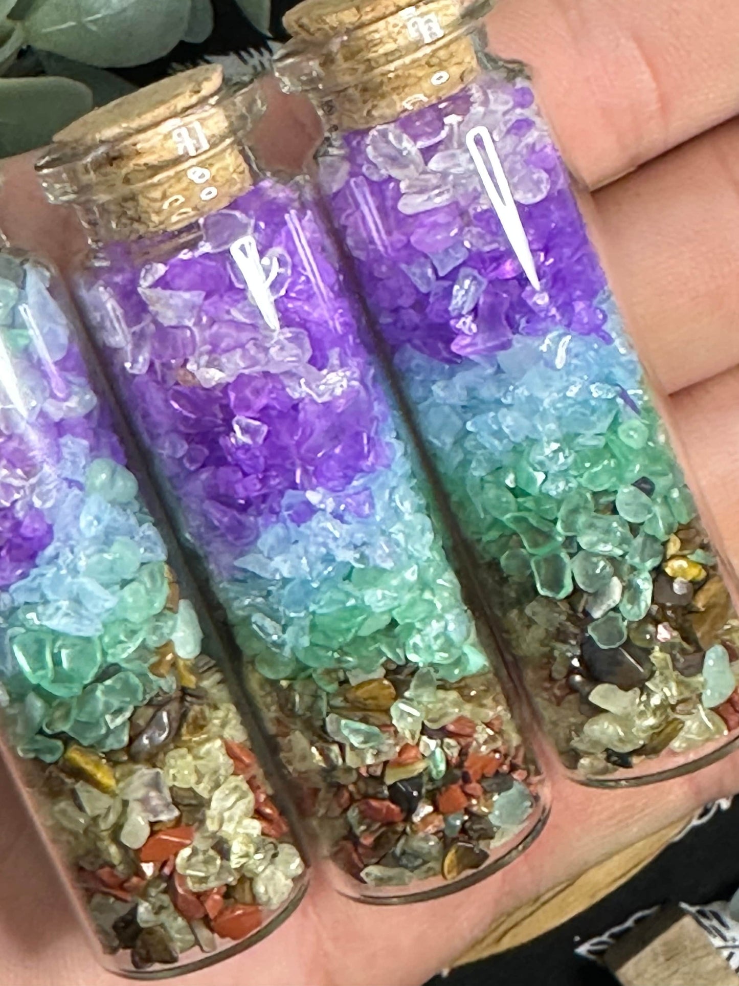 7 Chip Crystal Bottle Clear Quartz, Amethyst, Green Aventurine, Citrine, Tigers Eye, Red and Black Obsidian High Quality Crystal Chips