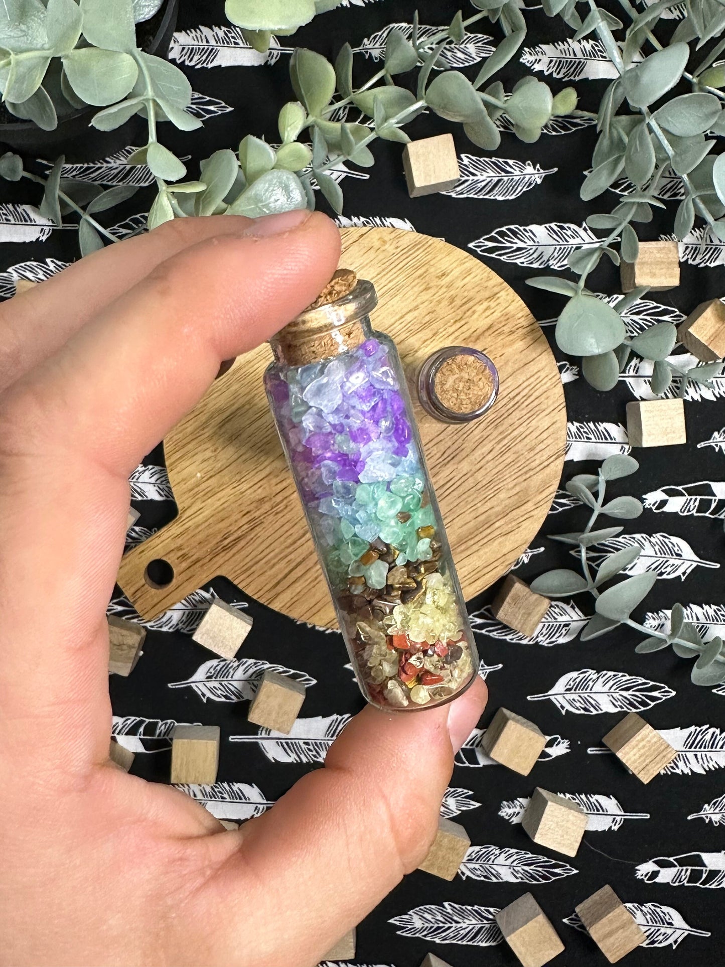 7 Chip Crystal Bottle Clear Quartz, Amethyst, Green Aventurine, Citrine, Tigers Eye, Red and Black Obsidian High Quality Crystal Chips