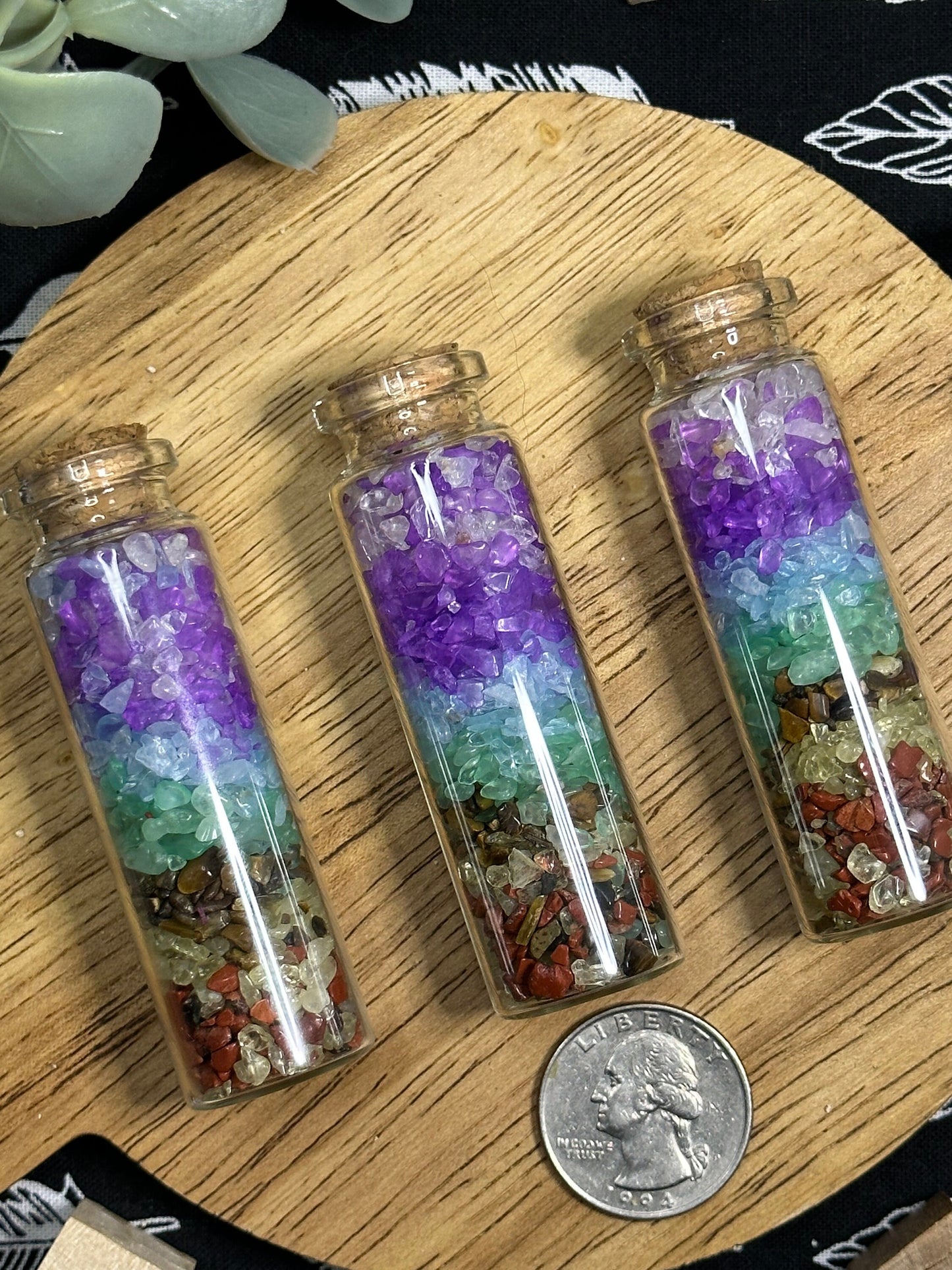 7 Chip Crystal Bottle Clear Quartz, Amethyst, Green Aventurine, Citrine, Tigers Eye, Red and Black Obsidian High Quality Crystal Chips